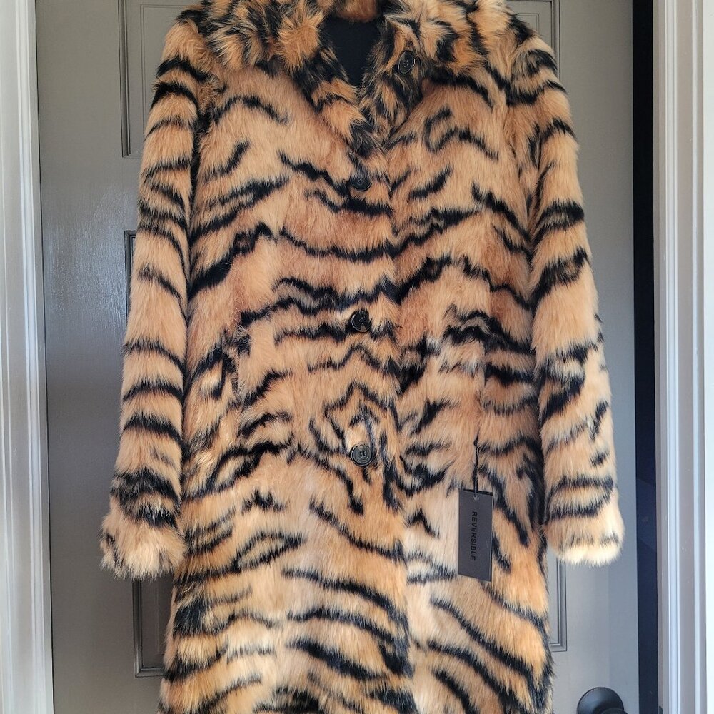 Gorgeous Tiger Faux Fur Knee Length Coat